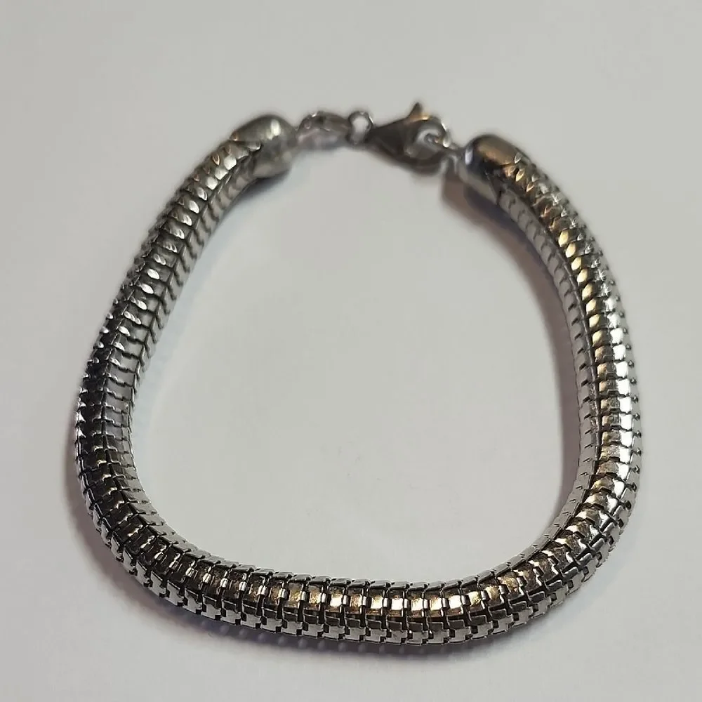 Vintage Sterling Silver 925 Bracelet H W Burdick Co. Hollow Snake Chain